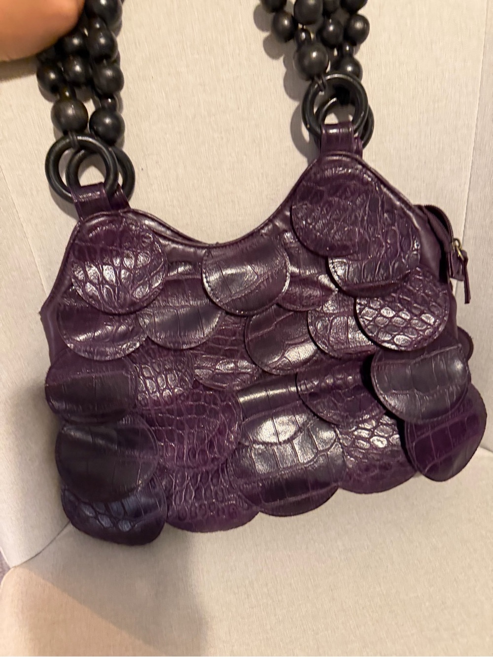 Bueno Purple Scallop-Overlay Shoulder Bag with Beaded Strap